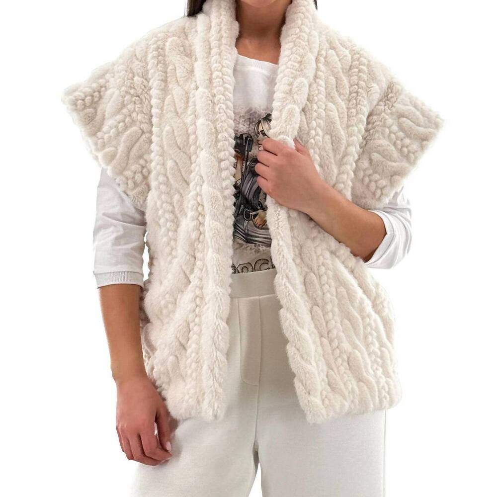 NEW ORLY faux fur cable gilet in cream